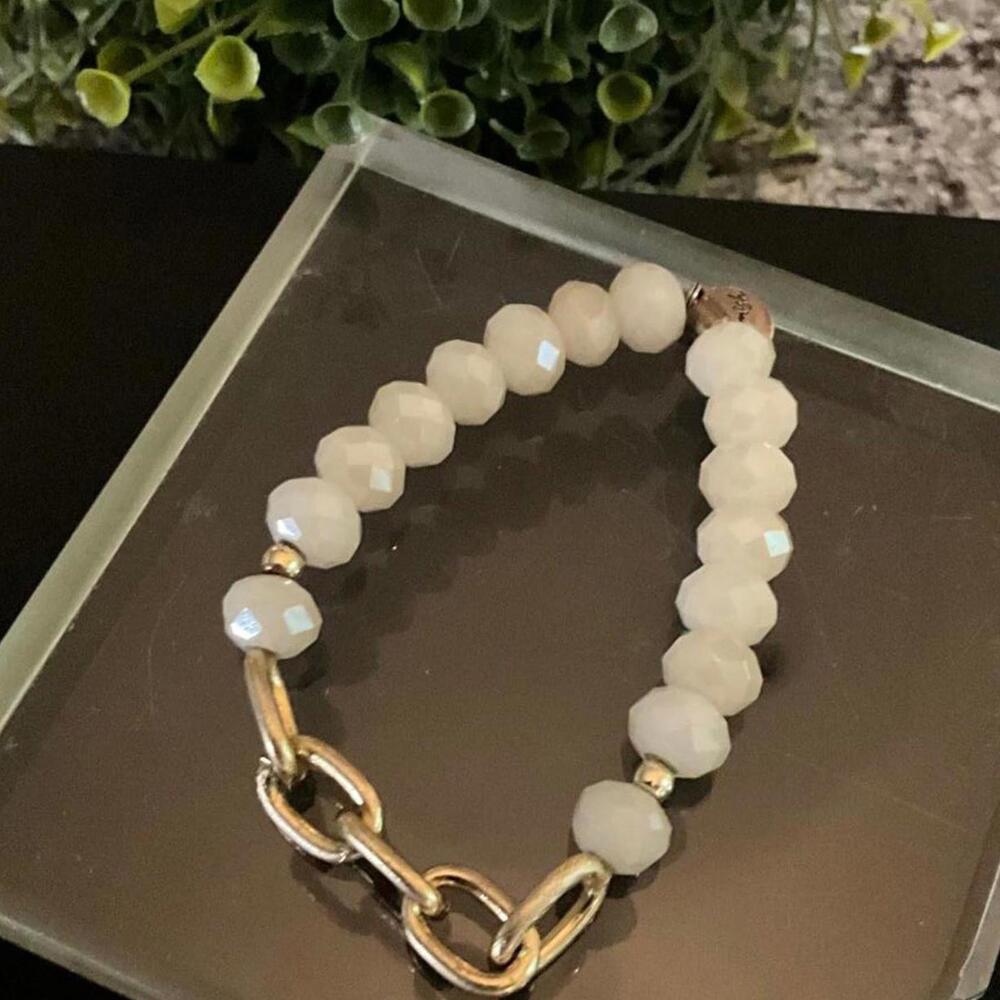 Erimish Cream Faceted Beads Gold Chain Bracelet